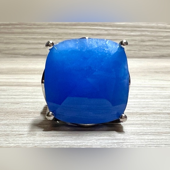 Vintage Designer Signed (SX) Sterling Silver Blue Jade & Sapphire Ring, Size 6 - Picture 2 of 14